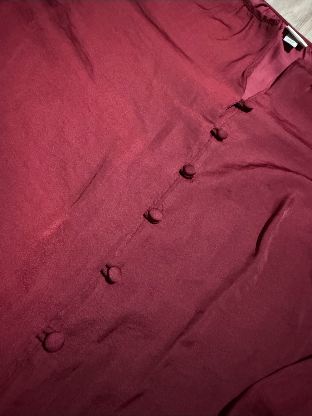 A New Day Burgundy Button Front Blouse Size S Long Sleeve Workwear Top - Picture 3 of 10